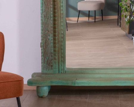 Grand miroir avec cadre indien en bois "Vieille Porte" pièce unique