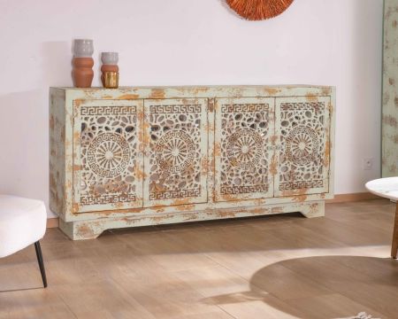 Grande enfilade ethnique en bois exotique massif peint "Muse"