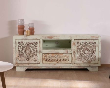 Meuble TV style indien en bois exotique massif "Muse" 160 cm