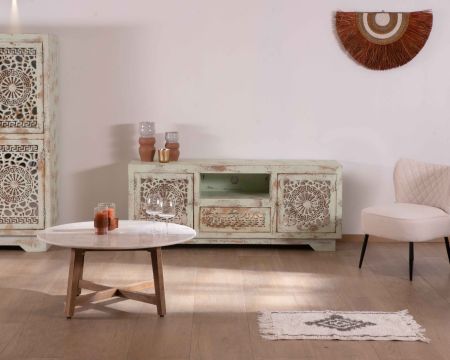 Meuble TV style indien en bois exotique massif "Muse" 160 cm