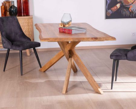 Table en bois massif naturel 180 cm pieds style mikado "Pop Vintage"