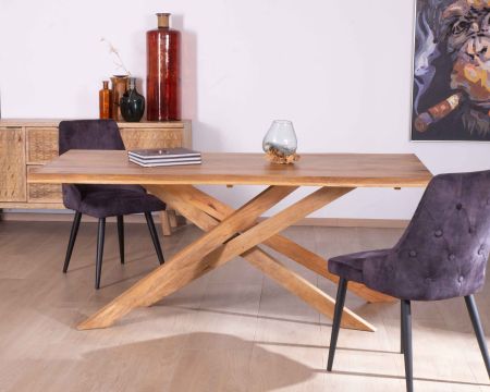 Table en bois massif naturel 180 cm pieds style mikado "Pop Vintage"