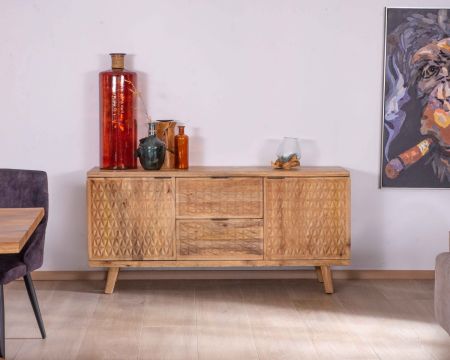 Buffet bas en bois exotique esprit vintage 165 cm "Zill"