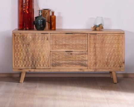 Buffet bas en bois exotique esprit vintage 165 cm "Zill"