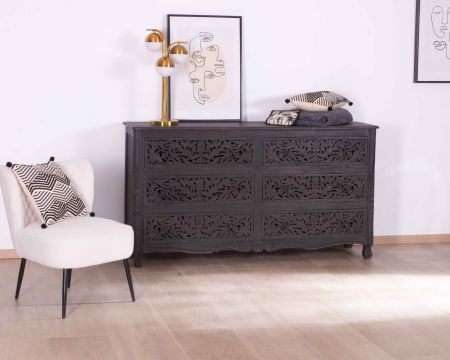 Grande commode 6 tiroirs de style indien "Batti" pièce unique en bois