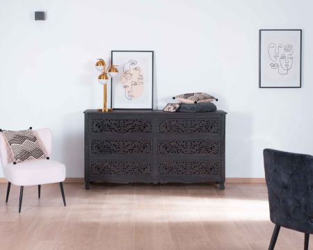 Grande commode 6 tiroirs de style indien "Batti" pièce unique en bois