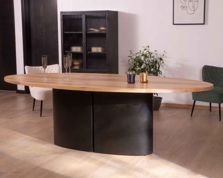 Table ovale pied central métal plateau manguier massif "Marvin" 240cm