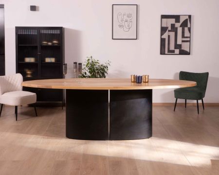 Table ovale pied central métal plateau manguier massif "Marvin" 240cm