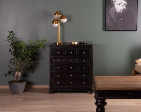 Commode classique noire en manguier et finition vieillie "Legacy"