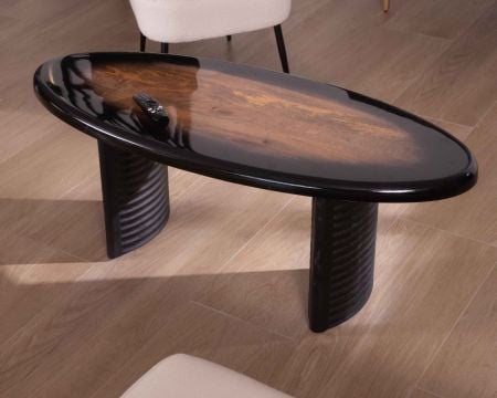 Table basse ovale 120cm bicolore en bois massif exotique "Pop Vintage"