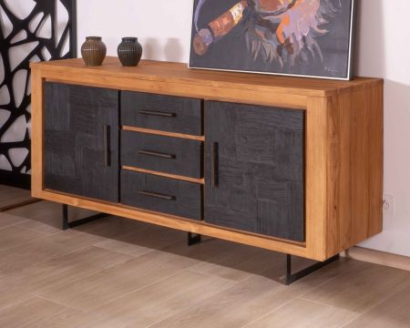Bahut bois tendance 2 portes 3 tiroirs "Trend" 180 cm