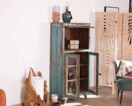 Vitrine métal et bois surcylé patiné esprit récup "Batti"