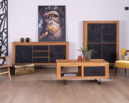 Table basse rectangulaire en teck recyclé 2 tiroirs "Trend"