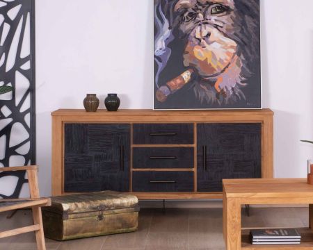 Bahut bois tendance 2 portes 3 tiroirs "Trend" 180 cm