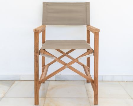 Chaise d'extérieur pliante esprit fauteuil de réalisateur en teck et tissu "Loddy"