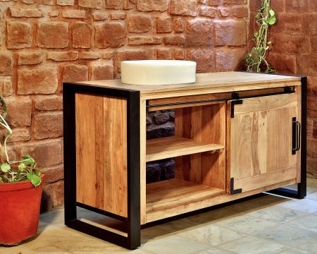Meuble de salle de bain bois massif et pieds métal "Montréal" 150cm