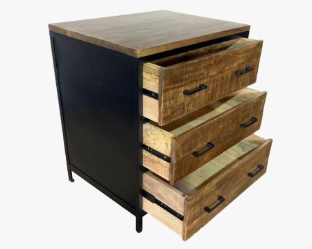 Meuble 3 tiroirs pour cuisine style industriel bois et métal "Atelier"