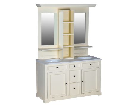 Grand meuble double vasque lin et quartz blanc avec miroirs "Élégance"