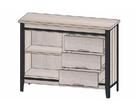 Meuble d’entrée style manufacture "Breeze" chêne et métal gris foncé