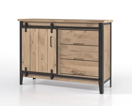 Meuble d’entrée style manufacture "Breeze" chêne et métal gris foncé