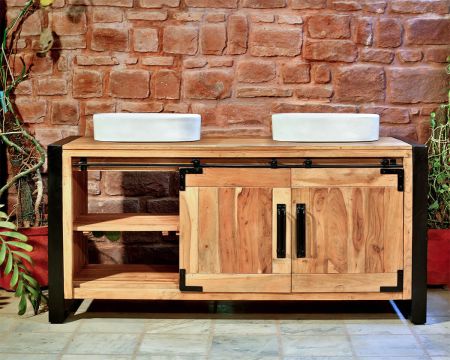 Meuble salle de bain industriel métal et bois "Montréal" 165 cm