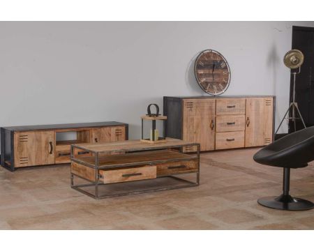 Meuble TV métal et bois industriel 190cm "New York"