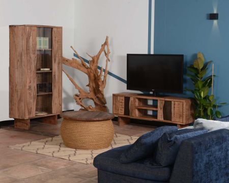 Meuble TV bois naturel massif et métal "Forestière"