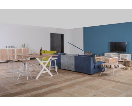 Table de repas métal et bois blanc "Atelier Blanc"