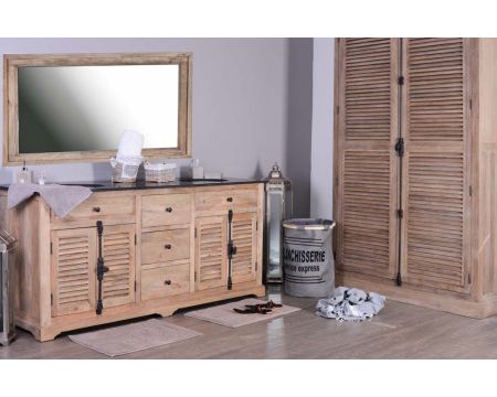 Meuble double vasque poignées crémones et marbre "Persienne"