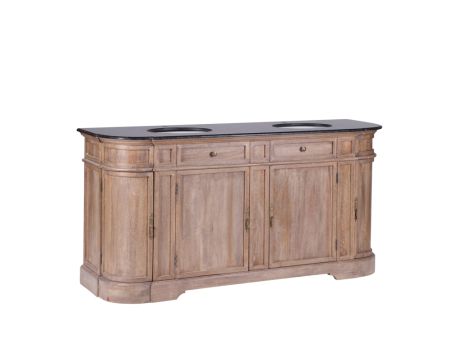 Meuble salle de bain 2 vasques pierre noire et bois massif "Églantine"