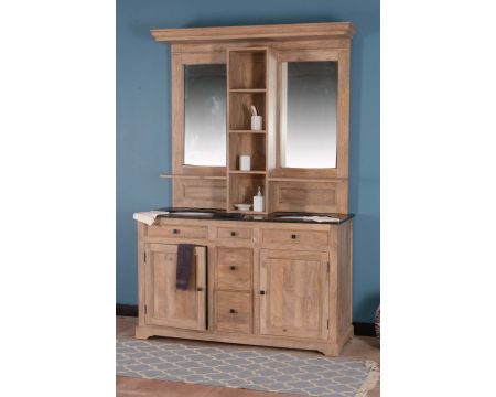 Grand meuble double vasque pierre et bois massif avec miroirs