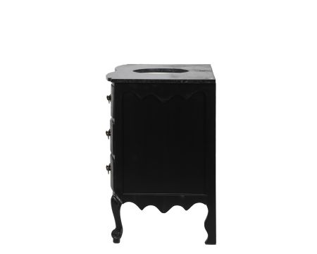 Meuble salle de bain en manguier noir et pierre tiroirs rétro style commode 