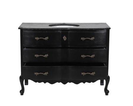 Meuble salle de bain en manguier noir et pierre tiroirs rétro style commode 