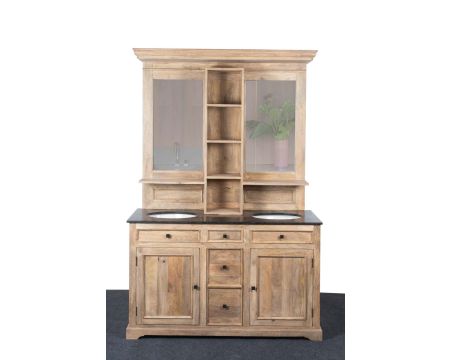 Grand meuble double vasque pierre et bois massif avec miroirs