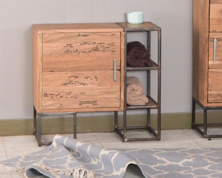 Meuble de salle de bain bois massif et métal "Design"