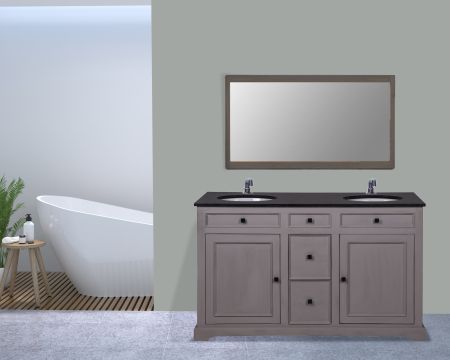 Meuble de salle de bain gris et plateau en granit noir "Elégance"