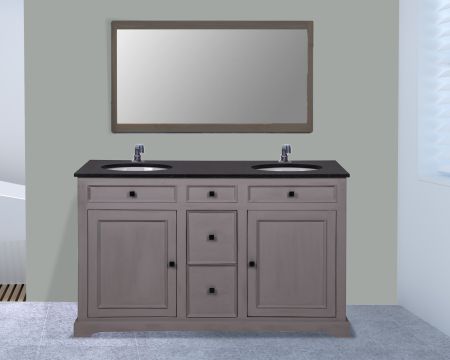 Meuble de salle de bain gris et plateau en granit noir "Elégance"
