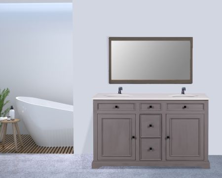 Meuble de salle de bain gris plateau quartz blanc 140 cm "Elégance"