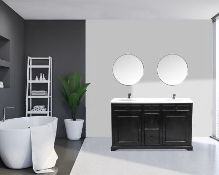 Meuble de salle de bain noir dessus quartz blanc "Elégance"