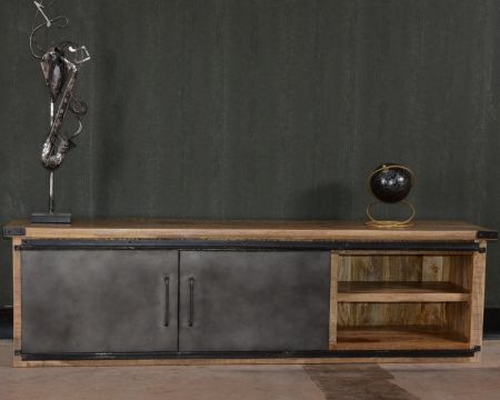 Meuble TV 160 cm porte coulissante métal et bois "Caractère"