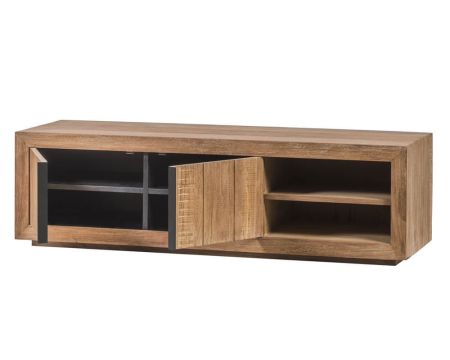 Meuble TV en teck recyclé "Square" design moderne 2 portes 2 niches