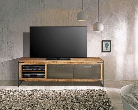 Meuble télé avec rangements 2 niches 2 placards "Shade" bois métal