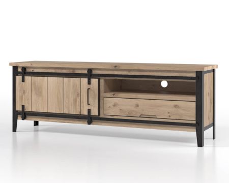 Grand meuble TV bois et métal style manufacture "Breeze" 1 porte