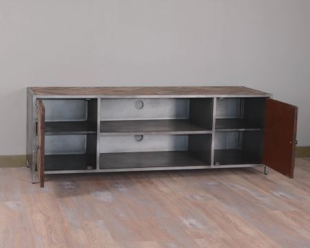 Grand meuble télé industriel métal bois recyclé 160cm "Wood"