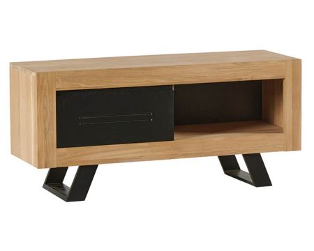 Meuble TV design en bois de chêne massif bicolore "Davos"