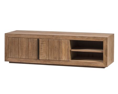 Meuble TV en teck recyclé "Square" design moderne 2 portes 2 niches
