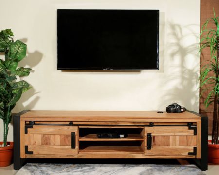 Meuble TV industriel bois et métal 2 portes 2 casiers "Montréal"
