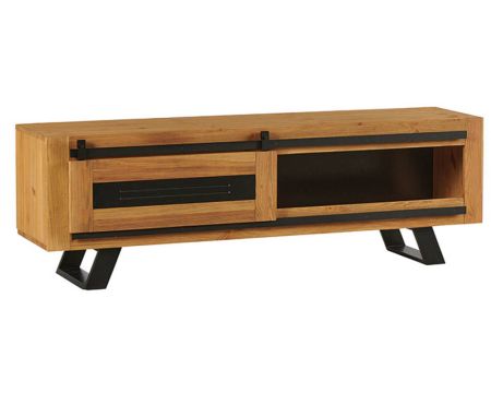 Grand meuble TV industriel bois massif noir et brun "Cardif" 170 cm