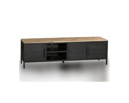 Meuble TV industriel métal noir et bois 180 cm "Dowtoun"