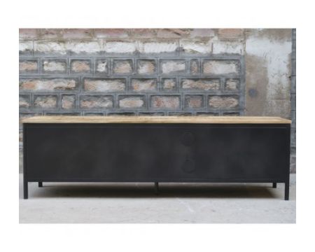 Meuble TV industriel métal noir et bois 180 cm "Dowtoun"